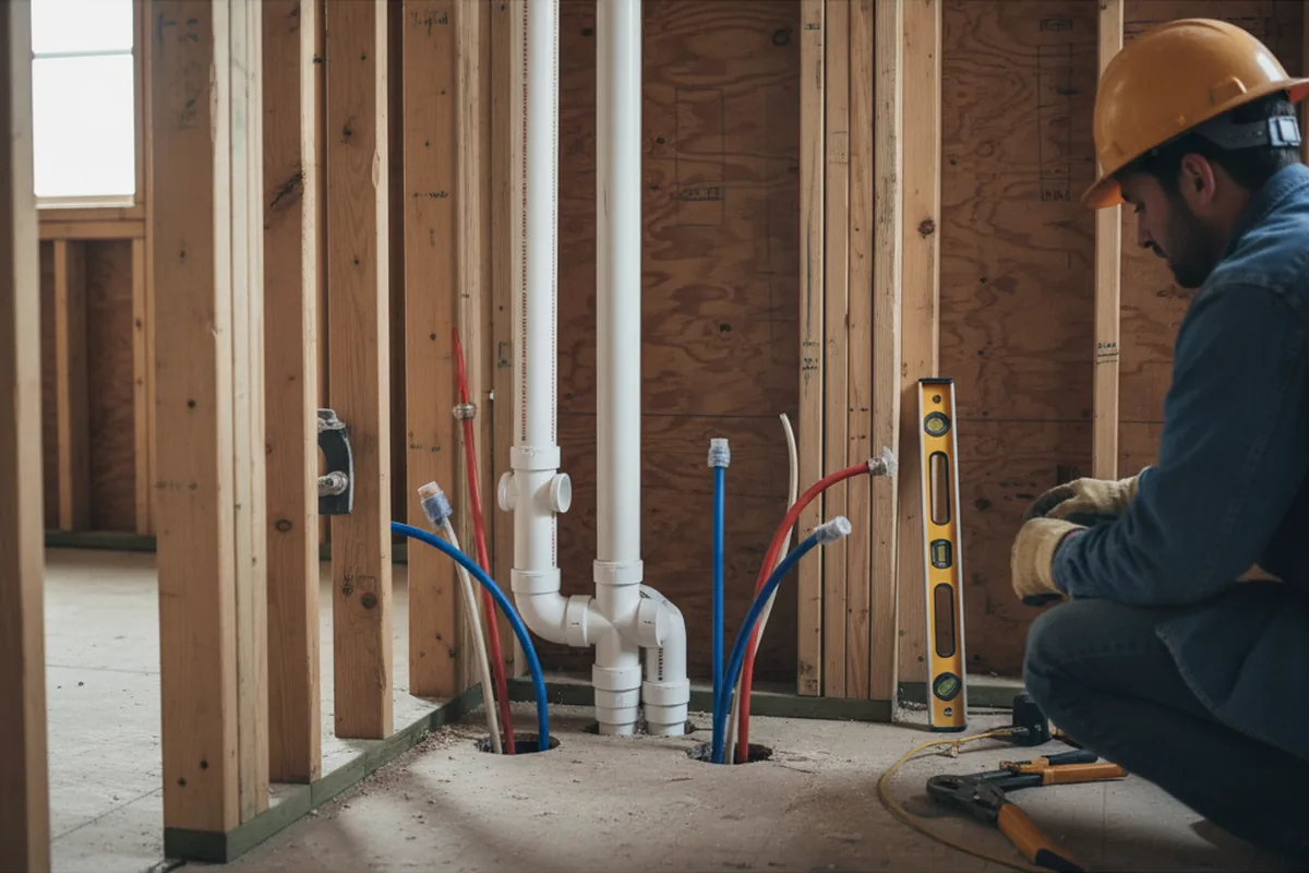 Drain and supply rough-in during Sump Pump Repair in Sebring